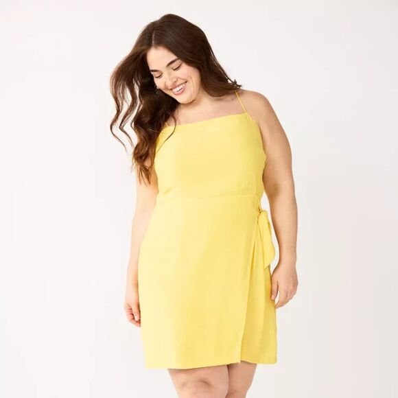 NWT Nine West Side-Tie Faux Wrap Mini Dress Gold Yellow Spring Summer Sz XL - Picture 1 of 7